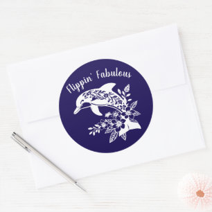 Hawaiian Dolphin Flippin Fabulous-Blue Classic Round Sticker