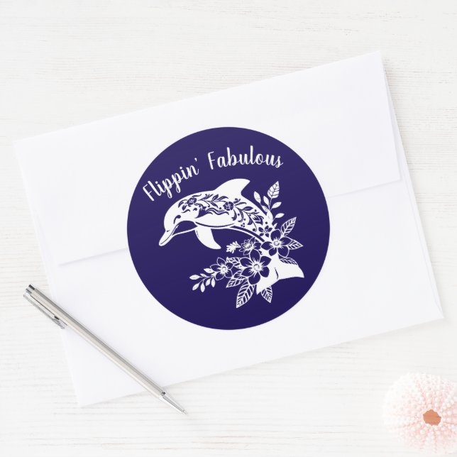 Hawaiian Dolphin Flippin Fabulous-Blue Classic Round Sticker (Envelope)