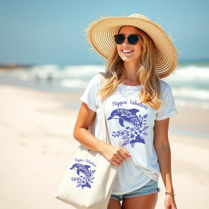 Hawaiian Dolphin-Flippin' Fabulous-Blue Large Tote Bag