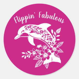 Hawaiian Dolphin Flippin Fabulous-Pink Classic Round Sticker