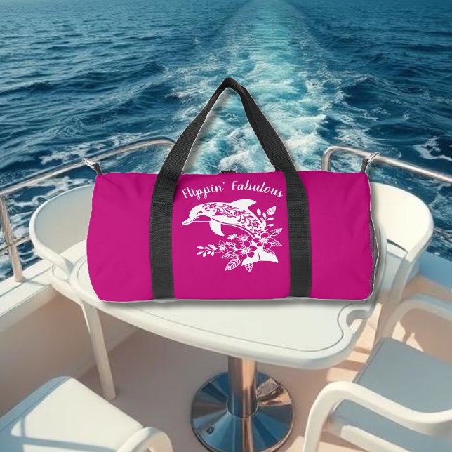 Hawaiian Dolphin Flippin' Fabulous Pink Duffle Bag (Hawaiian Dolphin, Flippin Fabulous, Islander Summer, Beach, Travel, Fisherman Trend, Tropical floral)