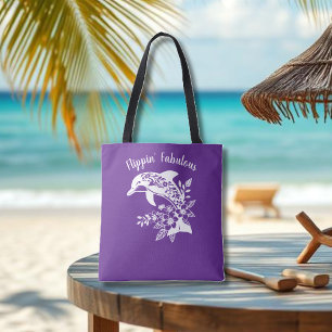 Hawaiian Dolphin-Flippin' Fabulous-Purple Tote Bag