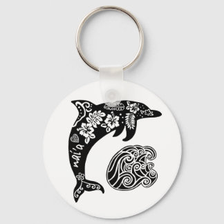 Hawaiian dolphin with wave key ring
