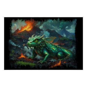 Hawaiian Dragon Warming Herself on Lava Poster