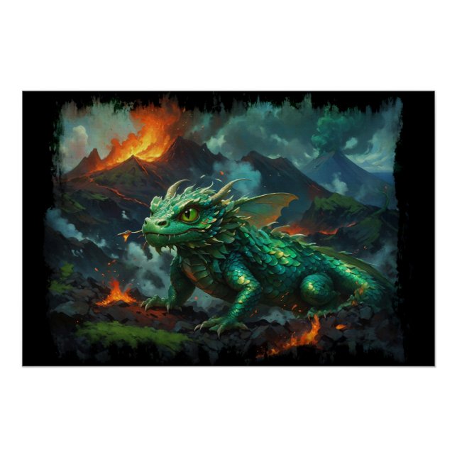 Hawaiian Dragon Warming Herself on Lava Poster (Front)