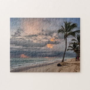 Hawaiian Exotic Beach Palm Trees & Sunrise Jigsaw Puzzle