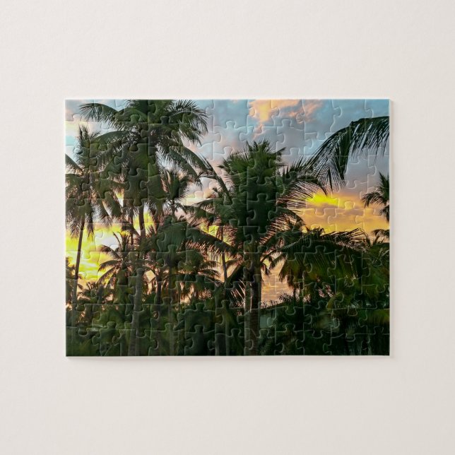 Hawaiian Exotic Beach Palm Trees Sunset Jigsaw Puzzle (Horizontal)