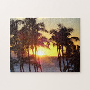 Hawaiian Exotic Beach Palm Trees Sunset Jigsaw Puzzle