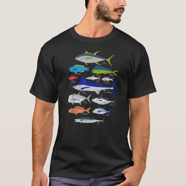 Hawaiian Fish (Ahi, Mahimahi, Ulua, Aku, Uhu, etc. T-Shirt (Front)