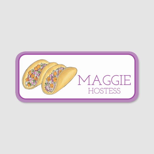 Hawaiian Fish Tacos Seafood Restaurant Waiter Chef Name Tag (Front)