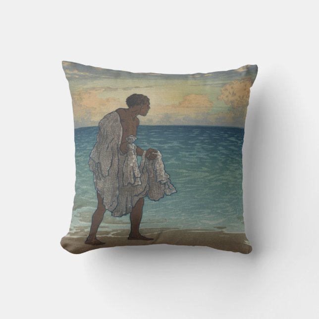 Hawaiian Fisherman Vintage Art, 1920s Cushion (Front)