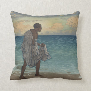 Hawaiian Fisherman Vintage Art, 1920s Cushion