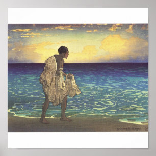 Hawaiian Fisherman, woodblock print