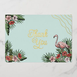 Hawaiian Flamingo & Hibiscus Blue & Gold Thank You