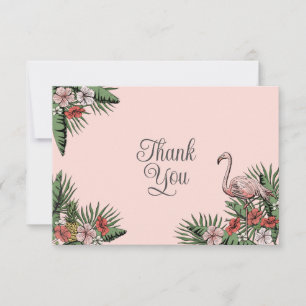 Hawaiian Flamingo & Hibiscus Blush Pink Thank You Card