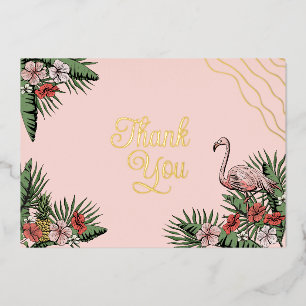 Hawaiian Flamingo & Hibiscus Pink & Gold Thank You
