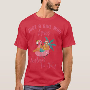 Hawaiian Flamingo Just A Girl Who Loves Christmas T-Shirt