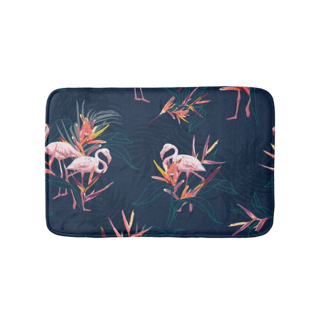 Hawaiian Flamingo: Tropical Vintage Artwork Bath Mat (Front)