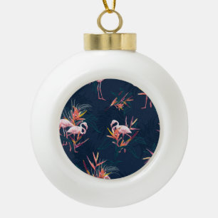 Hawaiian Flamingo: Tropical Vintage Artwork Ceramic Ball Christmas Ornament