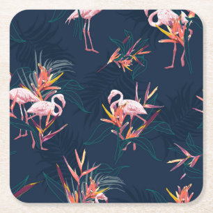 Hawaiian Flamingo: Tropical Vintage Artwork Square Paper Coaster