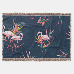 Hawaiian Flamingo: Tropical Vintage Artwork Throw Blanket