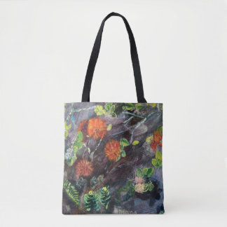 Hawaiian flora black and red Tote