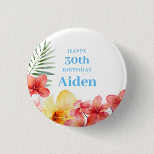 Hawaiian Floral Birthday  3 Cm Round Badge