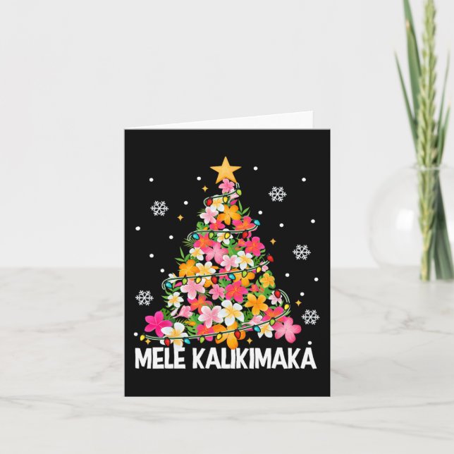 Hawaiian Floral Christmas Tree Mele Kalikimaka Tro Card (Front)