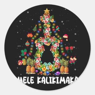 Hawaiian Floral Christmas Tree Mele Kalikimaka Tro Classic Round Sticker