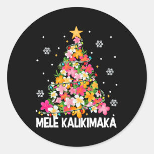 Hawaiian Floral Christmas Tree Mele Kalikimaka Tro Classic Round Sticker