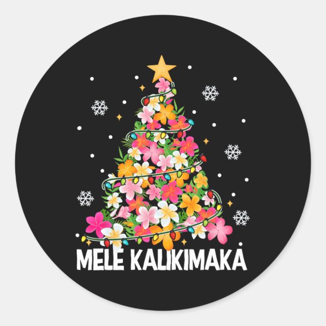 Hawaiian Floral Christmas Tree Mele Kalikimaka Tro Classic Round Sticker (Front)