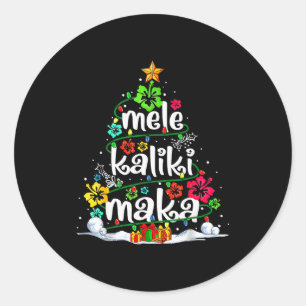 Hawaiian Floral Christmas Tree Mele Kalikimaka Tro Classic Round Sticker