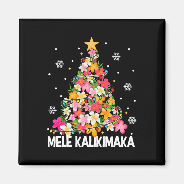 Hawaiian Floral Christmas Tree Mele Kalikimaka Tro Magnet (Front)