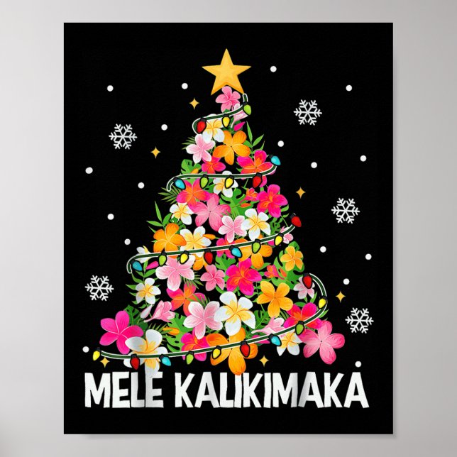 Hawaiian Floral Christmas Tree Mele Kalikimaka Tro Poster (Front)