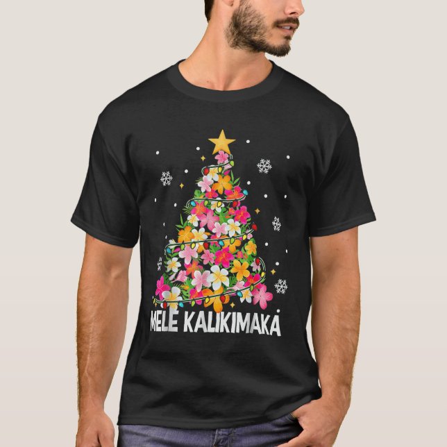 Hawaiian Floral Christmas Tree Mele Kalikimaka Tro T-Shirt (Front)