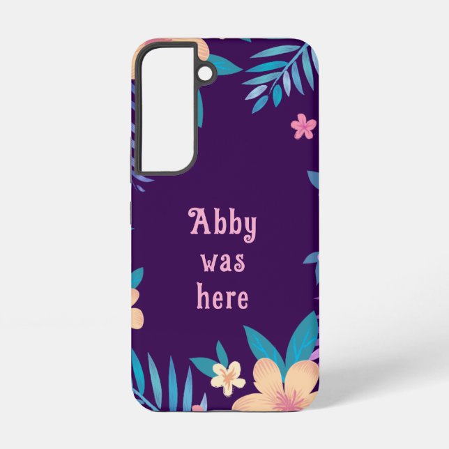 Hawaiian Floral Design on Purple Samsung Galaxy S22 Case (Back)