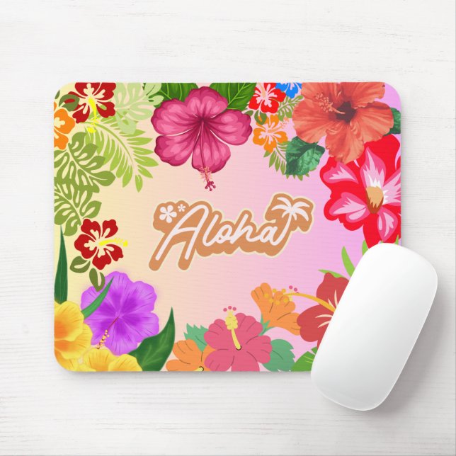 Hawaiian Floral Desk Accessory Mouse Mat (With Mouse)
