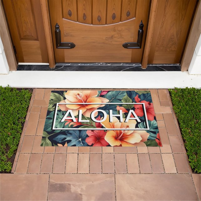 Hawaiian Floral Doormat - Modern Aloha Welcome (Outdoor)
