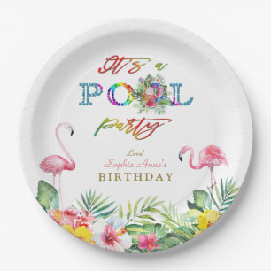 Hawaiian Floral Fruits Birds Pool Birthday Paper Plate