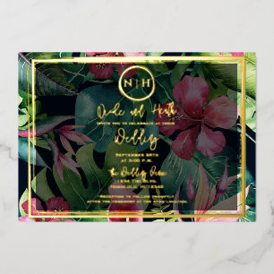 Hawaiian Floral Greenery Paradise Gold Wedding  