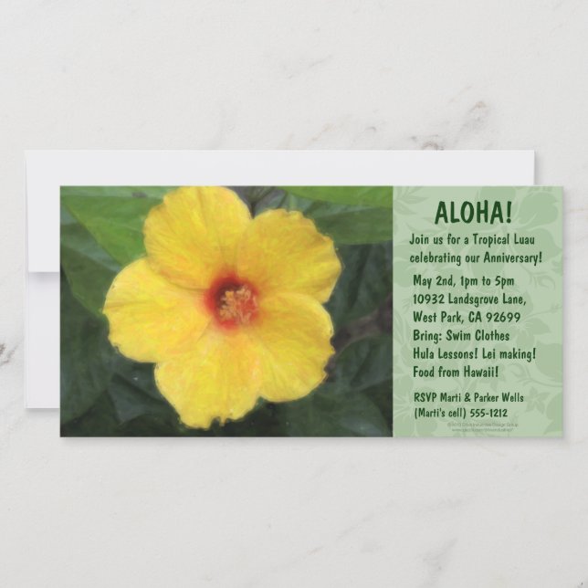 Hawaiian Floral Luau Invitations (Front)