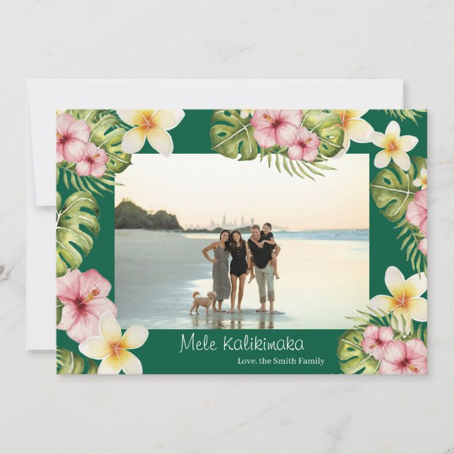 Hawaiian floral Mele Kalikimaka Christmas Card (Front)