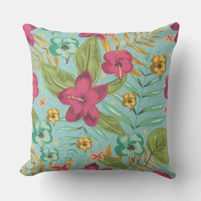 Hawaiian Floral Outdoor Pillow (Front)