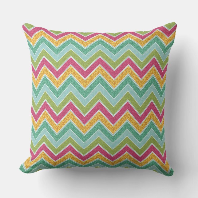 "Hawaiian Floral Outdoor Pillow" Ziz Zag Outdoor Cushion (Front)