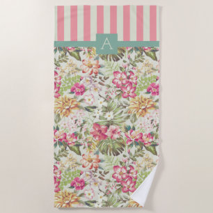 Hawaiian Floral & Stripes   Monogram Beach Towel