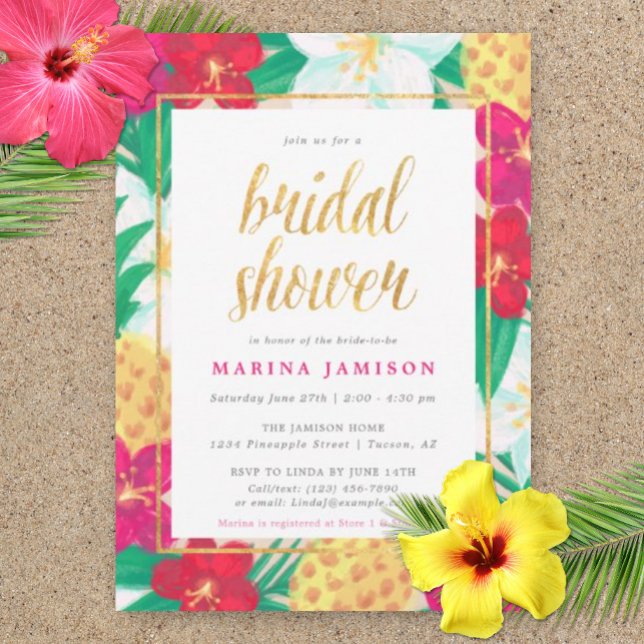 Hawaiian Floral Tropical Bridal Shower Invitations (Bridal Shower Wedding Invitation)