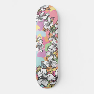 Hawaiian flower Hibiscus white pastels floral Skateboard