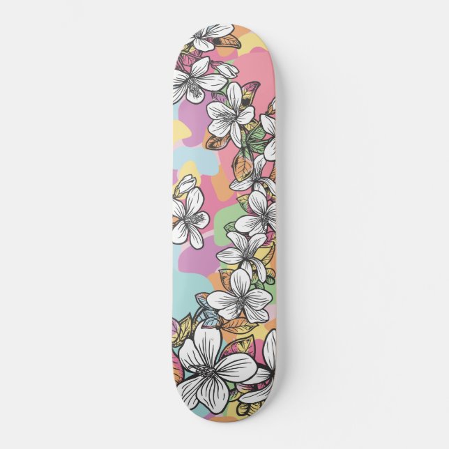 Hawaiian flower Hibiscus white pastels floral Skateboard (Front)
