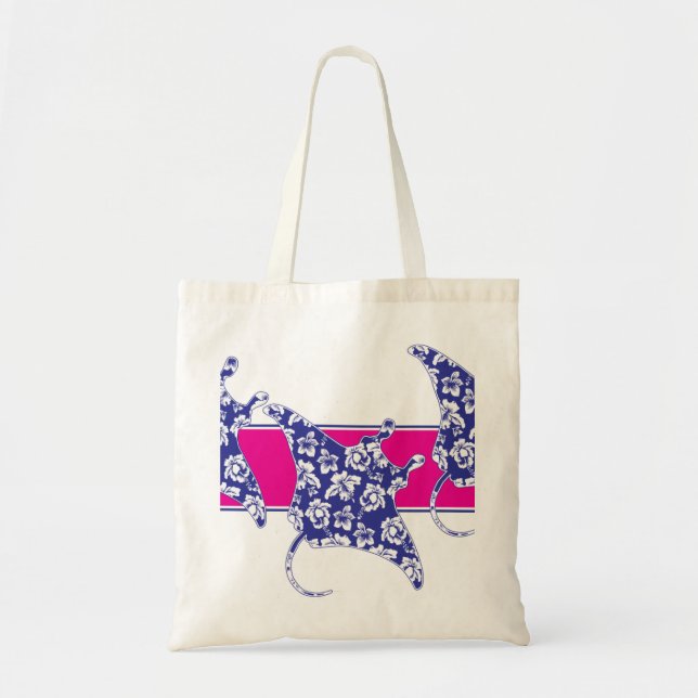 Hawaiian-Flower-Manta-Rays Tote Bag (Front)