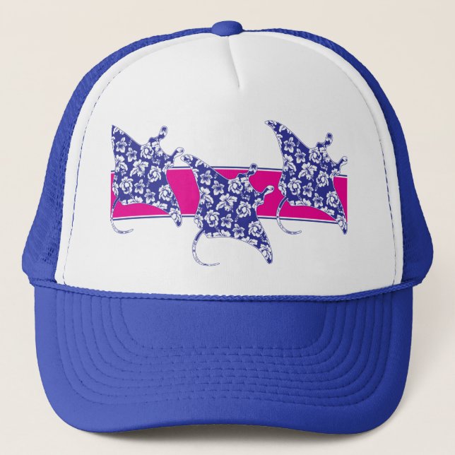 Hawaiian-Flower-Manta-Rays Trucker Hat (Front)